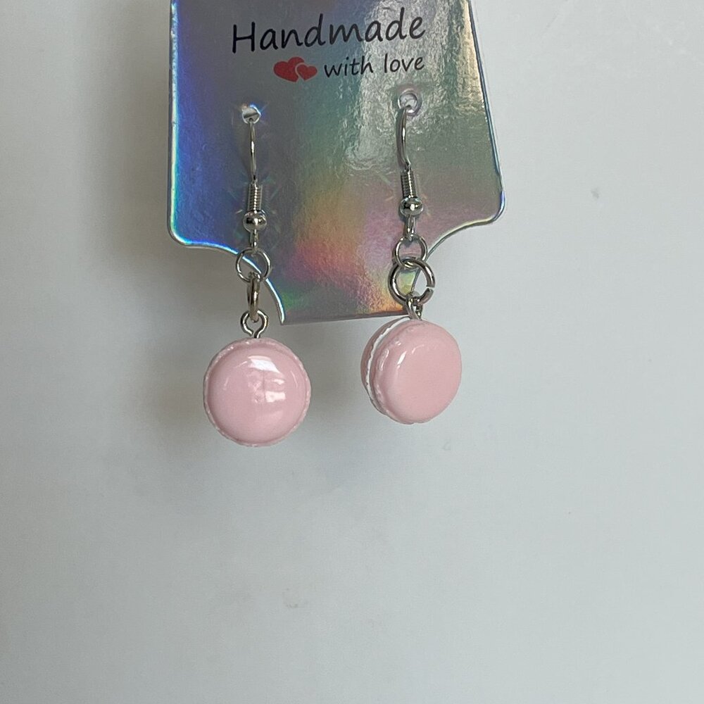 Pastel Pink Macaron-Shaped Dangle Earrings